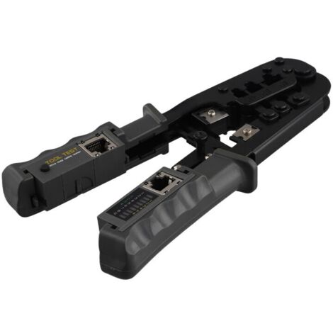 Herramienta de crimpado RJ45, comprobador de cables de red LAN, herramienta de corte para clips metálicos Cat7, Cat6, Cat5, RJ11 y RJ12.