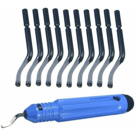 Herramienta de desbarbado, juego de herramientas de desbarbado manual, mango con 10 raspadores de rebabas de hoja, para madera, plástico, aluminio, cobre y acero, herramienta de corte