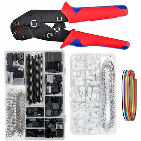 Herramienta de engarzado AWG26-18 Engarzadora de trinquete Dupont con 1550 conectores Dupont macho/hembra de 0,1-1,0 mm² y conector JST de 460 piezas para 2,54 mm 3,96 mm (rojo)