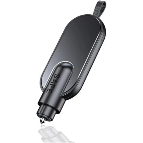 Herramienta de Escape de Emergencia para Auto, Corta Cinturones Portátil, Martillo de Seguridad para Coches, Llavero Rompe Cristales, Rompecristales Emergente para Auto Rescate（Negro）