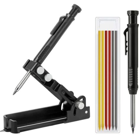 Herramienta de trazado multifuncional, calibre de trazado para bricolaje, herramienta de trazado con pasador de agujero profundo, lápiz de carpintero multifuncional para carpintería (paquete de 6)