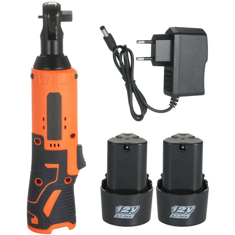 

Herramienta de trinquete electrico sin cuerda de trinquete 12V zocalo de llaves de trinquete con 2 paquetes de 4500mAh bateria recargable, Orange, UE