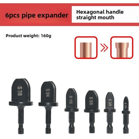 Herramienta manual multifuncional para taladrar y escariar tuberías británicas, compatible con tuberías de cobre, incluye 6 expansores de tubo rectos y mango hexagonal
