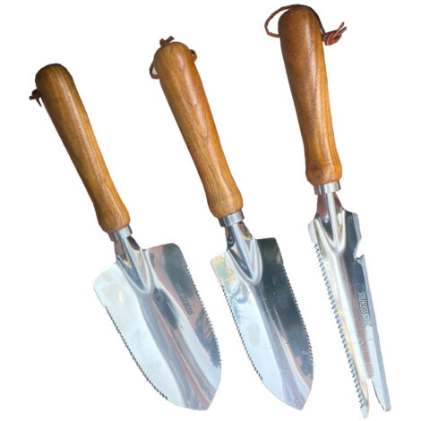 Herramienta manual para desmalezar con mango de madera y cabezal de acero inoxidable con medidor, extractor de desmalezador para desmalezar, plantar verduras, flores, cavar, podar, 3 piezas