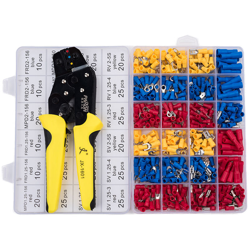 

Paron - Herramienta para engarzar terminales de cables Kit de engarzadora de trinquete aislado, de AWG22-14, con conectores de pala macho y hembra de