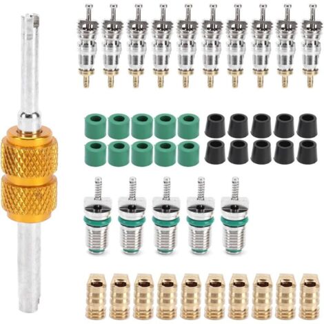 Herramienta para extraer el núcleo de la válvula del aire acondicionado (46 piezas), accesorios para reparar el núcleo de la válvula, juego de sellos para R410, R22 y R134a.