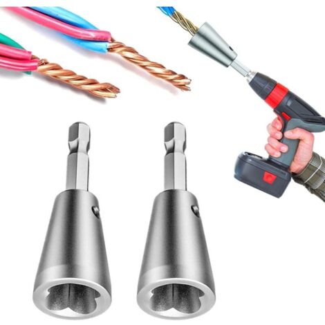 Herramienta para torcer cables para taladro eléctrico, tuerca de cable mejorada 2025, herramienta para torcer cables con vástago hexagonal de 6 mm, conector de cable trenzado para calibres 9-22 AWG (2