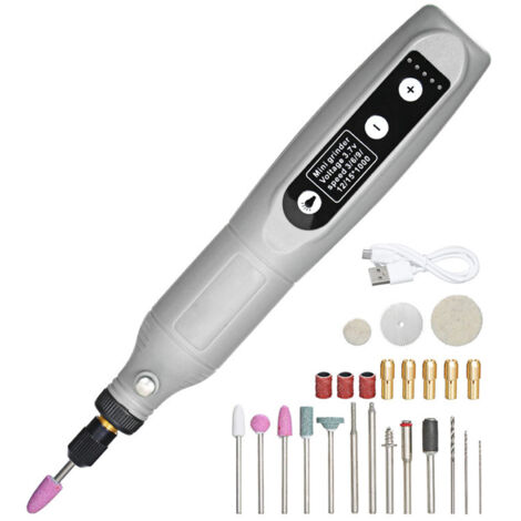 Herramienta rotativa inalámbrica 3.7V batería litio gris, 5 velocidades variables carga USB, multiusos pequeño bricolaje pulido encerado taladrado grabado