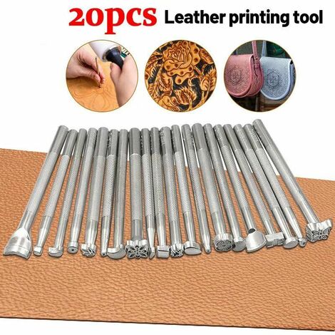Herramientas de cuero para 20 piezas, juego de sellos para hacer sillines hechos a mano, punz��n de corte, bricolaje, impresi��n de cuero, arte de cuero, herramientas profesionales para manualidades d