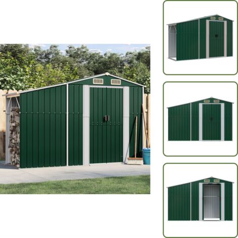 Herramientas de jardín - vidaXL Cobertizo de jardín acero galvanizado verde 277x93x179 cm - Cobertizo verde