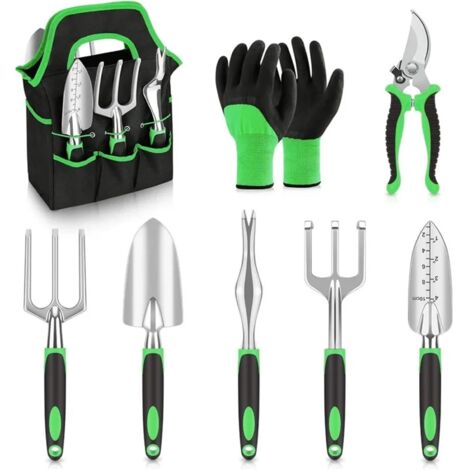 Herramientas de jardinería, herramientas manuales resistentes, juego de herramientas de jardinería, regalos de jardinería ideales para mujeres, madres y hombres (verde, 8 piezas)