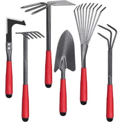 Herramientas de jardinería, juego de 6 herramientas de jardinería, herramientas de jardinería manuales con cabezales de acero de alto carbono, herramientas de jardinería