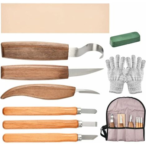 Herramientas para tallar madera 10 en 1, con bolsa, guantes anticorte y afilador