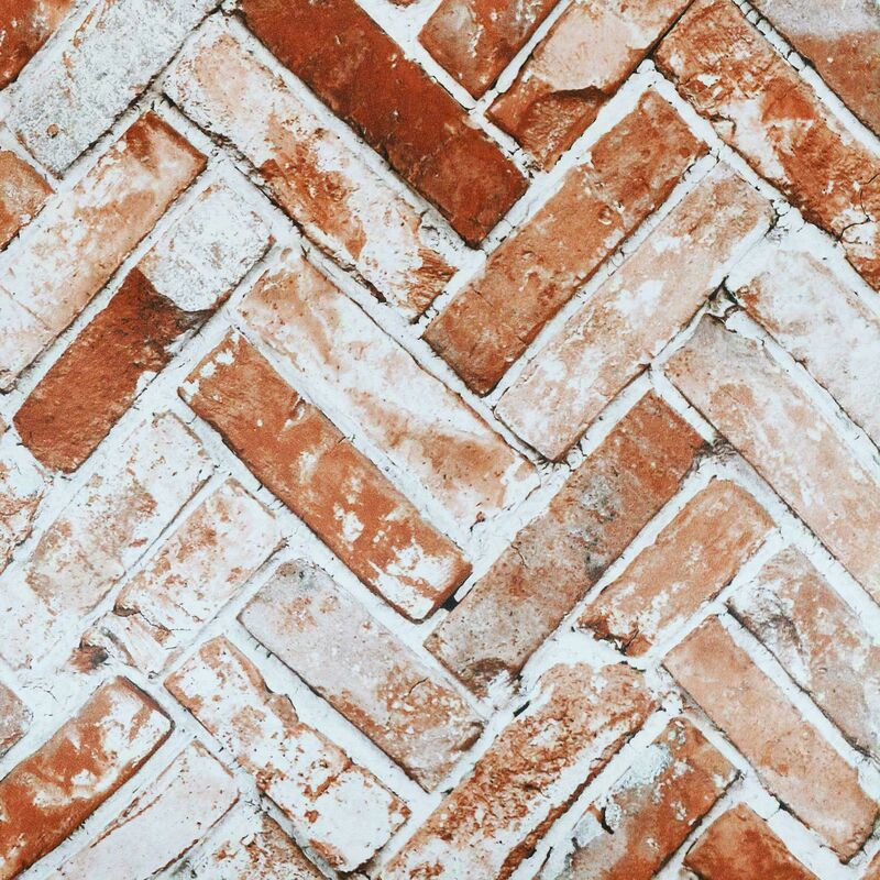 Muriva - Herringbone Brick Distressed Red 3D Effect Realistic Textured Wallpaper 174501[FULL roll - Herringbone Brick Red 174501]