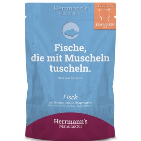 Herrmann's Selection Cat  Cibo umido biologico per gatti  Bustina da 100 g - Pesce con gamberetti 100 g