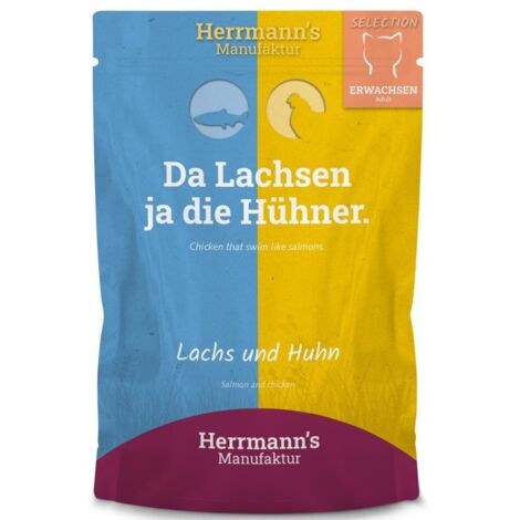 Herrmann's Selection Cat  Cibo umido biologico per gatti  Bustina da 100 g - Salmone e pollo biologico 100 g