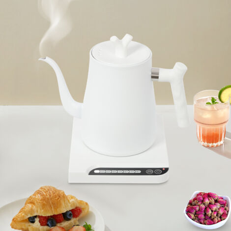 Hervidor Coffee Classic - Hervidor eléctrico, calentador de agua, diseño de alta gama con pico vertedor, interior de acero inoxidable, para preparar té y café, blanco.