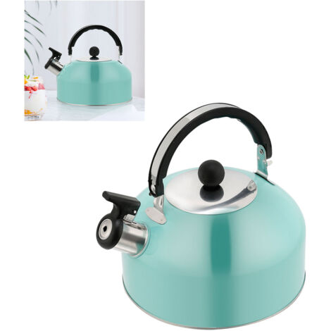 Hervidor de acero inoxidable con fondo plano y silbato, capacidad de 3 litros.