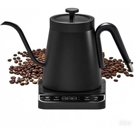 Hervidor de agua de cuello de cisne de acero inoxidable de 1350 W, control de temperatura del café con un solo toque, hervidor eléctrico con temperatura ajustable, negro mate.