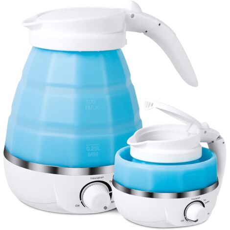 Hervidor de agua para acampar, hervidor de agua plegable, hervidor de agua eléctrico de silicona con voltaje dual y cable de alimentación independiente, ideal para supervivencia en caminatas al aire l