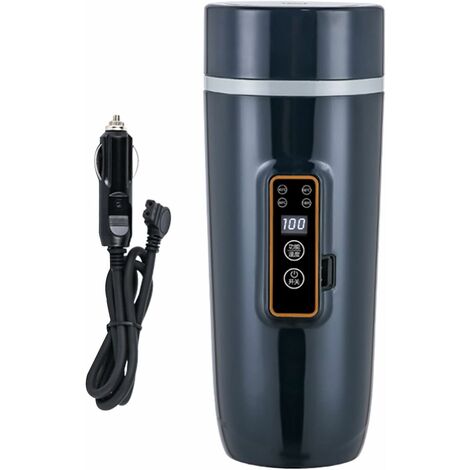 Hervidor de agua para coche, hervidor eléctrico de viaje de acero inoxidable, taza de calefacción de 350ml, calentador de café portátil con encendedor de cigarrillos (12V)