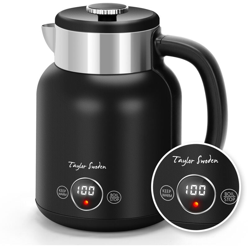 Taylor Swoden - Hervidor de Agua Retro de Toque Frío, Doble Pared de Acero Inoxidable, 2200W, 1.7L, Ajuste de Temperatura, Pantalla led con