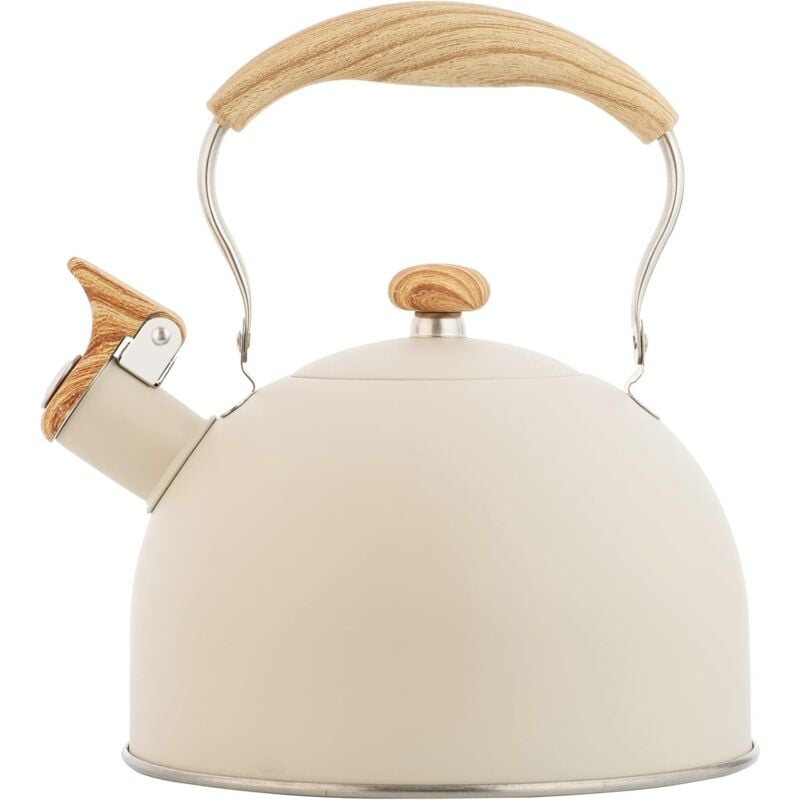 Dpzo - Hervidor de agua silbante de 2,5 l para cocina de gas de inducción, de acero inoxidable, fácil de limpiar, color beige.