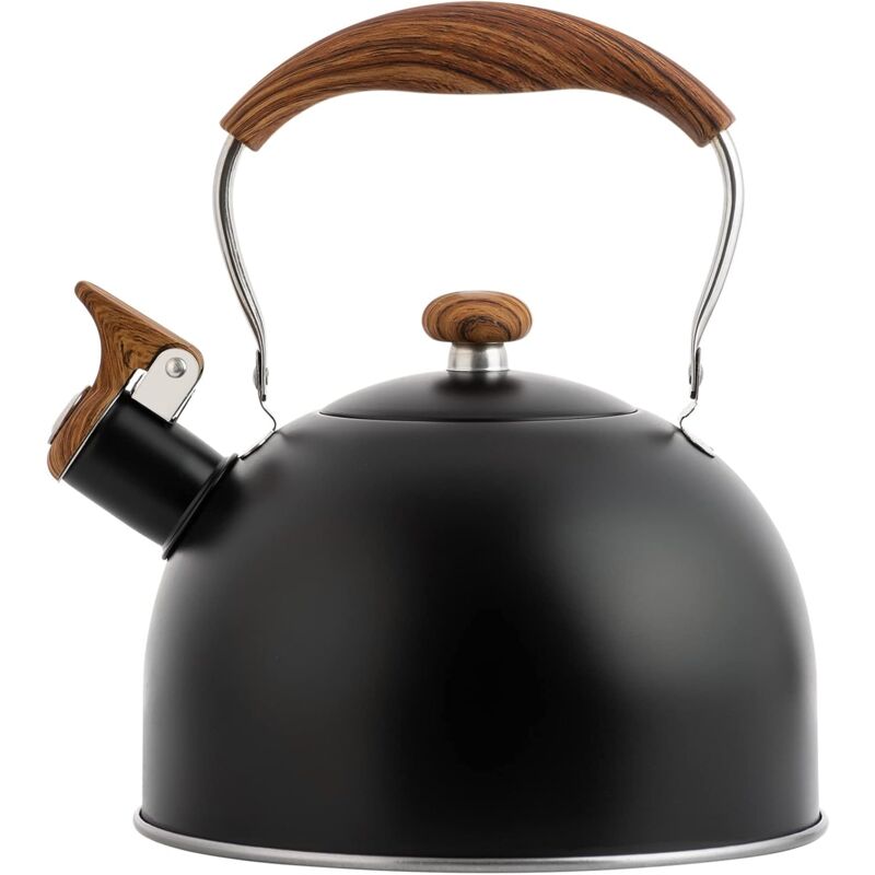 Hervidor de agua silbante de 2,5 l para cocina de gas de inducción, de acero inoxidable, fácil de limpiar, color negro.
