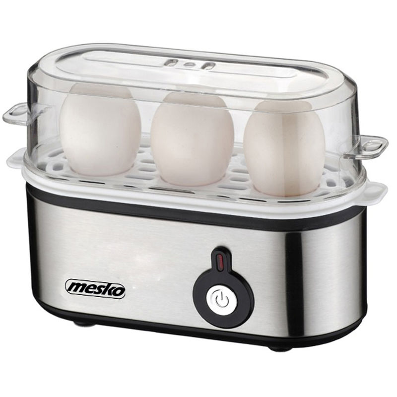 Mesko - ms 4485 Cuece Huevos Eléctrico, 3 Huevos Cocidos, Ajuste Eléctronico Cocción, Soporte Extraíble, sin bpa 350W Plata