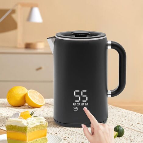 Hervidor eléctrico de 1,7 l con pantalla digital, para hervir agua y con temperatura ajustable, color negro