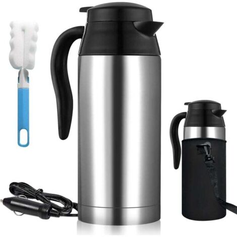 Hervidor eléctrico de acero inoxidable con encendedor de coche de 24 V, capacidad de 750 ml, calentador de tazas y apagado automático.