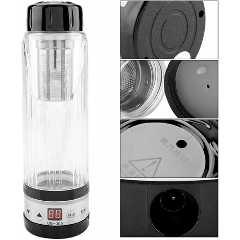 Hervidor eléctrico para viaje en coche, taza de té, soporte para botella de agua de calefacción para fideos instantáneos, café con leche, 12V/24V, 95W, 420ml (negro)