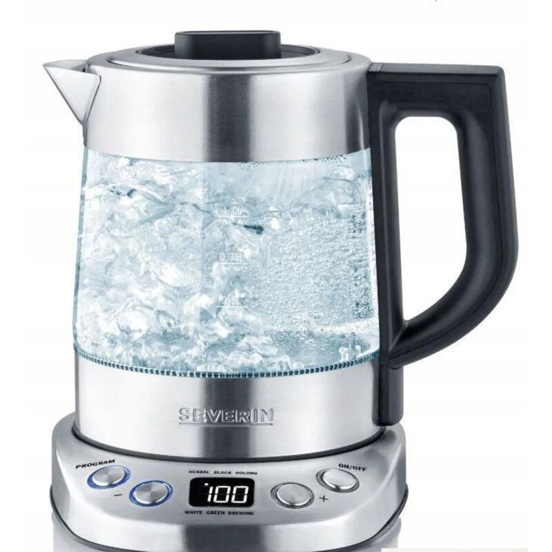 Severin WK 3473 Deluxe Mini hervidor inalámbrico de acero inoxidable y vidrio