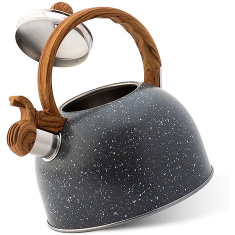 Hervidor silbante INOX para estufas de acero inoxidable Hervidor de té de 2,5 litros con mango ergonómico, gris