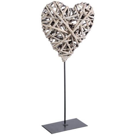 Herz zum Hinstellen Weide und Metall H37cm - Beige