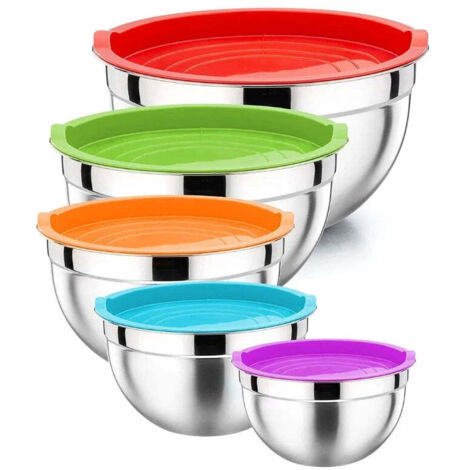 Herzberg hg 04074 bol a melanger gigogne 5 pieces avec couvercle en silicone