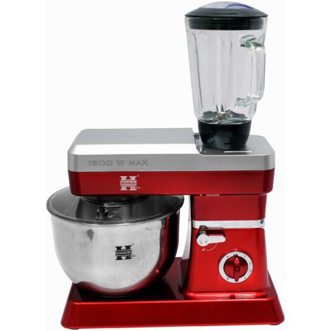 Herzberg, HG5065-RD, Robot Petrin Multifunzione, Blender in Vetro 1.7L, Potenza massima 1800 W, Regolazione 6 velocità, Capacità ciotola 6.5L, Acciaio inossidabile, Colore Rosso