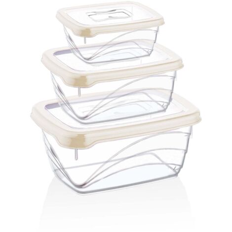 Herzberg Juego de cajas Bio Saver extra profundas de 3 piezas Marfil