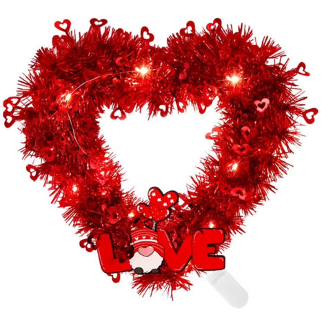 Herzförmiger Blumenkranz zum Valentinstag, LED-beleuchteter Herzkranz, Liebeskranz (mit Beleuchtung)