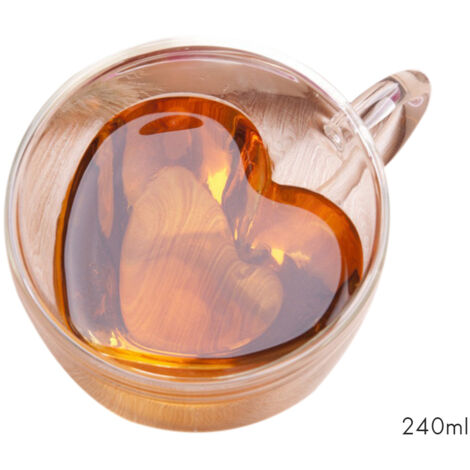 Herzförmiger, doppelwandiger Becher, 180 ml/240 ml, hitzebeständig, für Tee