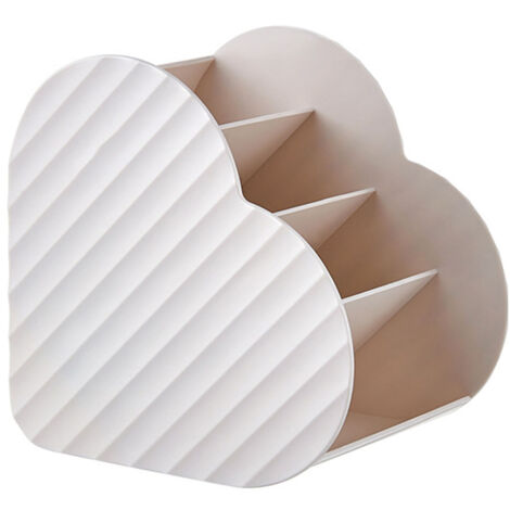 Herzförmiger Make-up-Organizer mit 4 Fächern, Pinselhalter für Badezimmer oder Büro, Weiß