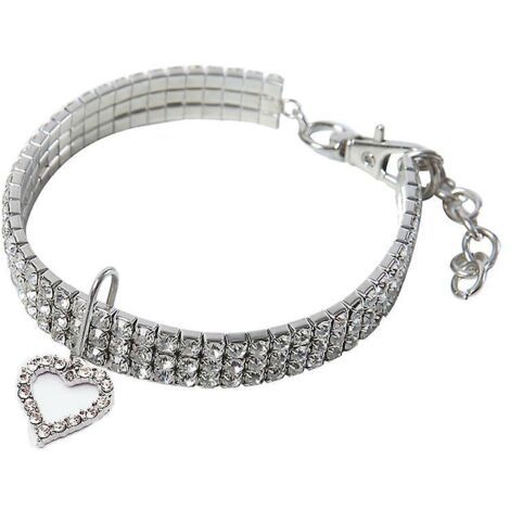 Herzförmiges Kristallhalsband für Katzen und Hunde (S-Weiß), Strasshalsband für Haustiere, verstellbares elastisches Kristallhalsband