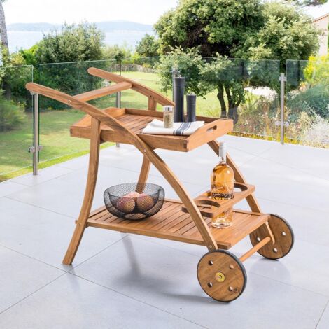 Hesperide – Barge de jardin à roues avec plateau amovible – Bois d'acacia résistant – Dimensions 105 x 56 x 78 cm – Étagère inférieure pour rangement