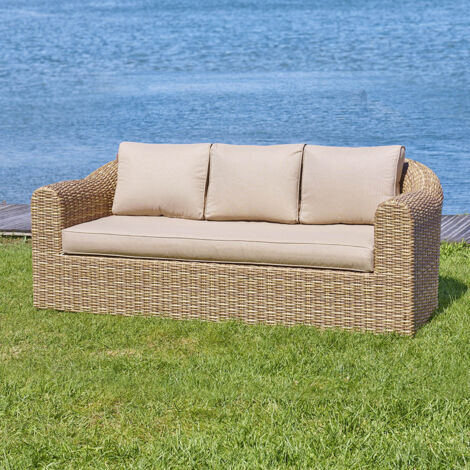 Hesperide – Canapé de jardin 3 places en résine tressée beige – Aluminium traité époxy – Longueur 188cm – Largeur 89cm – Hauteur 73cm