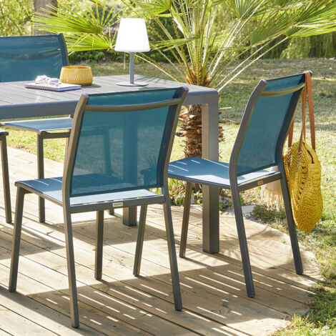 Hesperide – Chaise de jardin empilable en aluminium teinté – Assise en texaline résistante – Facile à nettoyer – Pour espaces extérieurs modernes