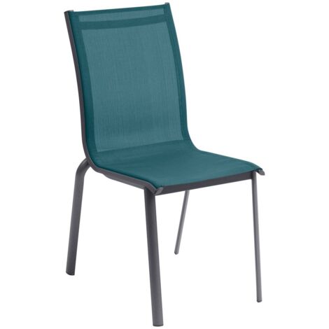 Hesperide – Chaise de jardin empilable en aluminium traité époxy bleu canard et graphite – Assise en texaline confortable – Résistante à la rouille