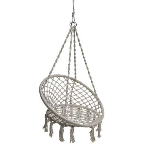 Hesperide – Chaise suspendue en bambou et polycoton beige – 1 place – Dimensions 82x82x123 cm – À suspendre à un arbre ou support