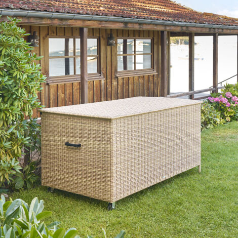 Hesperide – Coffre de jardin en acier traité époxy 204 x 97,5 x 111 cm – Résistant aux intempéries – Housse intérieure à fermeture