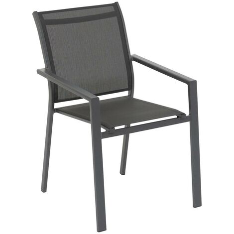 Hesperide – Fauteuil de jardin empilable en aluminium traité époxy – Couleur anthracite – Dimensions 63x56x88cm – Poids léger 2.4kg