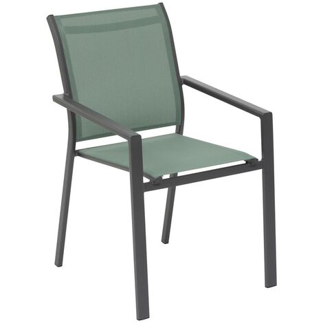 Hesperide – Fauteuil de jardin empilable vert olive et graphite – Aluminium traité époxy – Accoudoirs inclinés pour confort – Design épuré